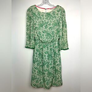 Boden Dolly Day Dress Green Paisley Lined 3/4 Sleeves Gathered Waist Faux Wrap 4